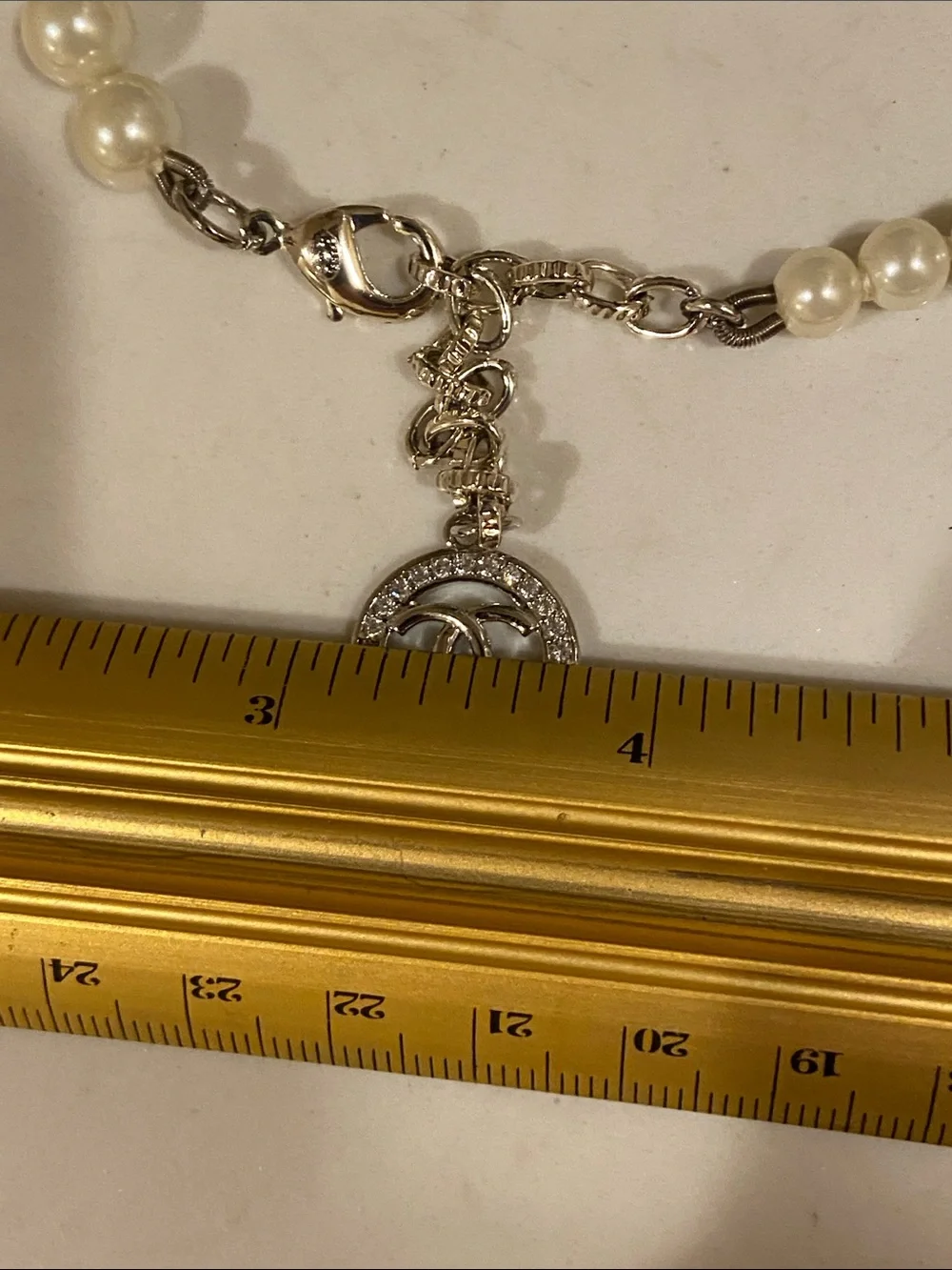 Pearl Bead Bracelet with Interlocking CC Logo Charm - Cream